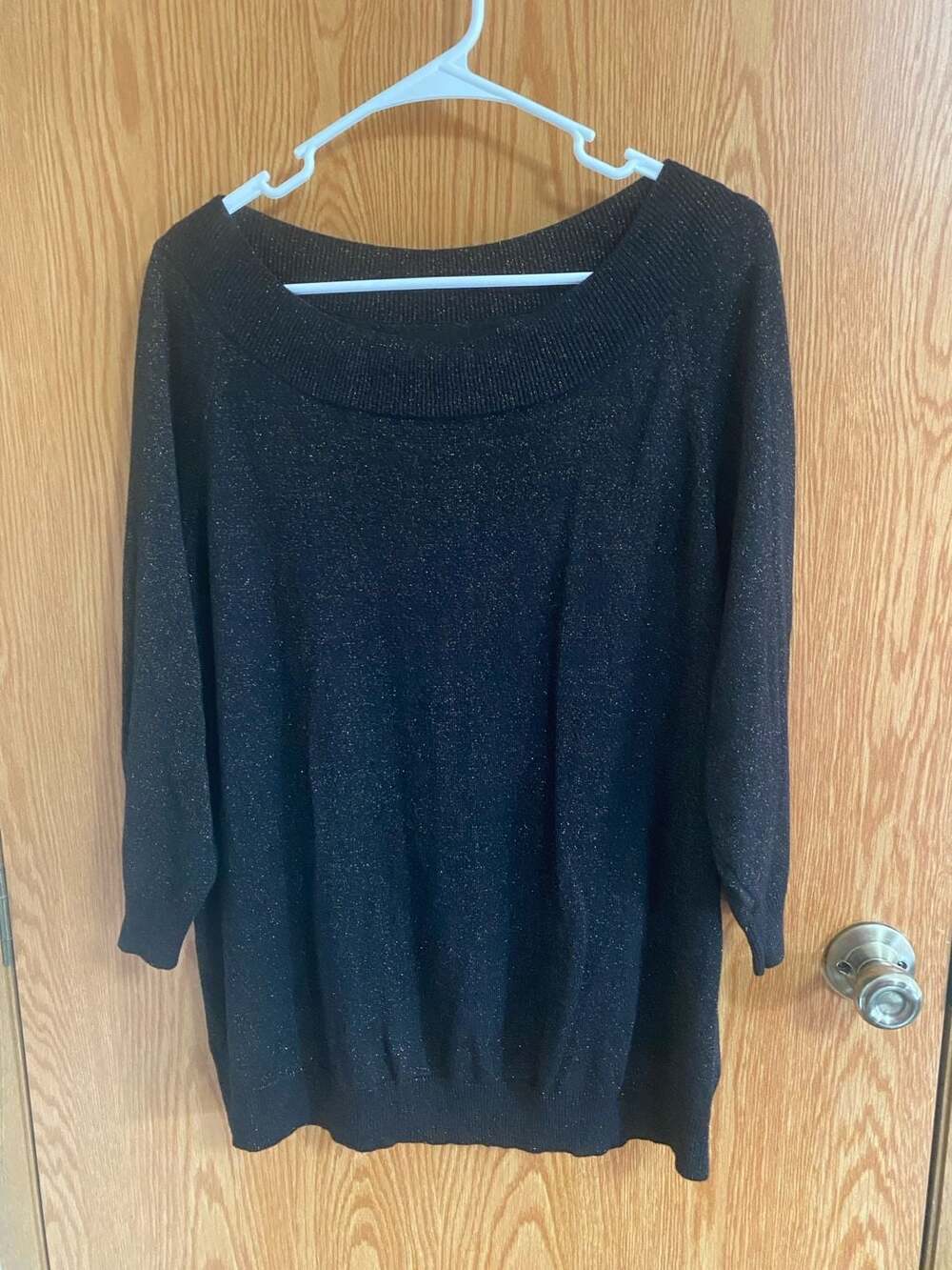 Lane Bryant Metallic Knit Sweater Black Gold Shimmer 3/4 Sleeve